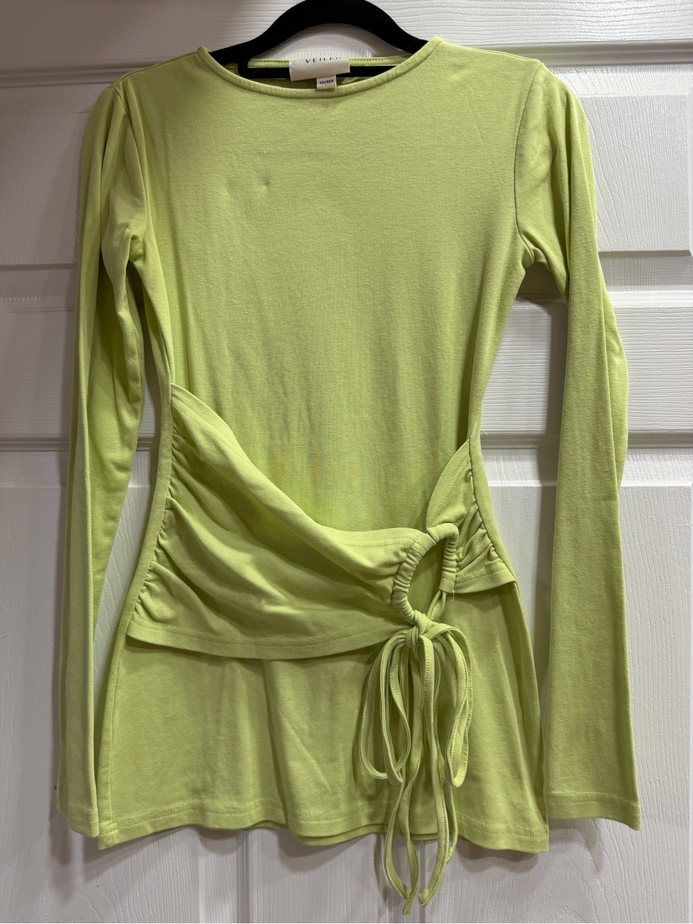 Veiled Lime Green Long Sleeve Ring-Tie Top